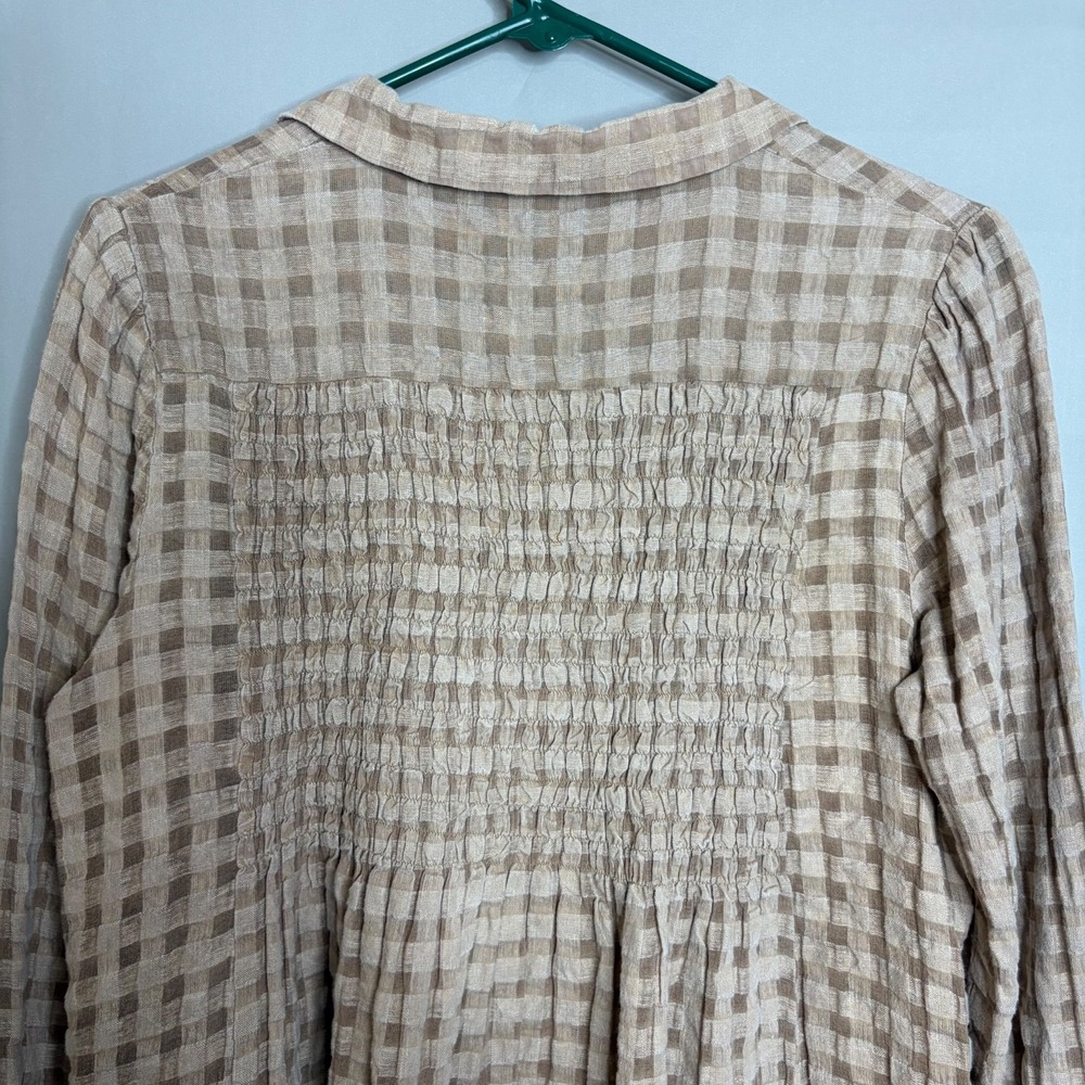 Cabbages & Roses Tunic UK 10 US 6 Tan Linen Cotton Lagenlook Oversize Button Top - Picture 13 of 14